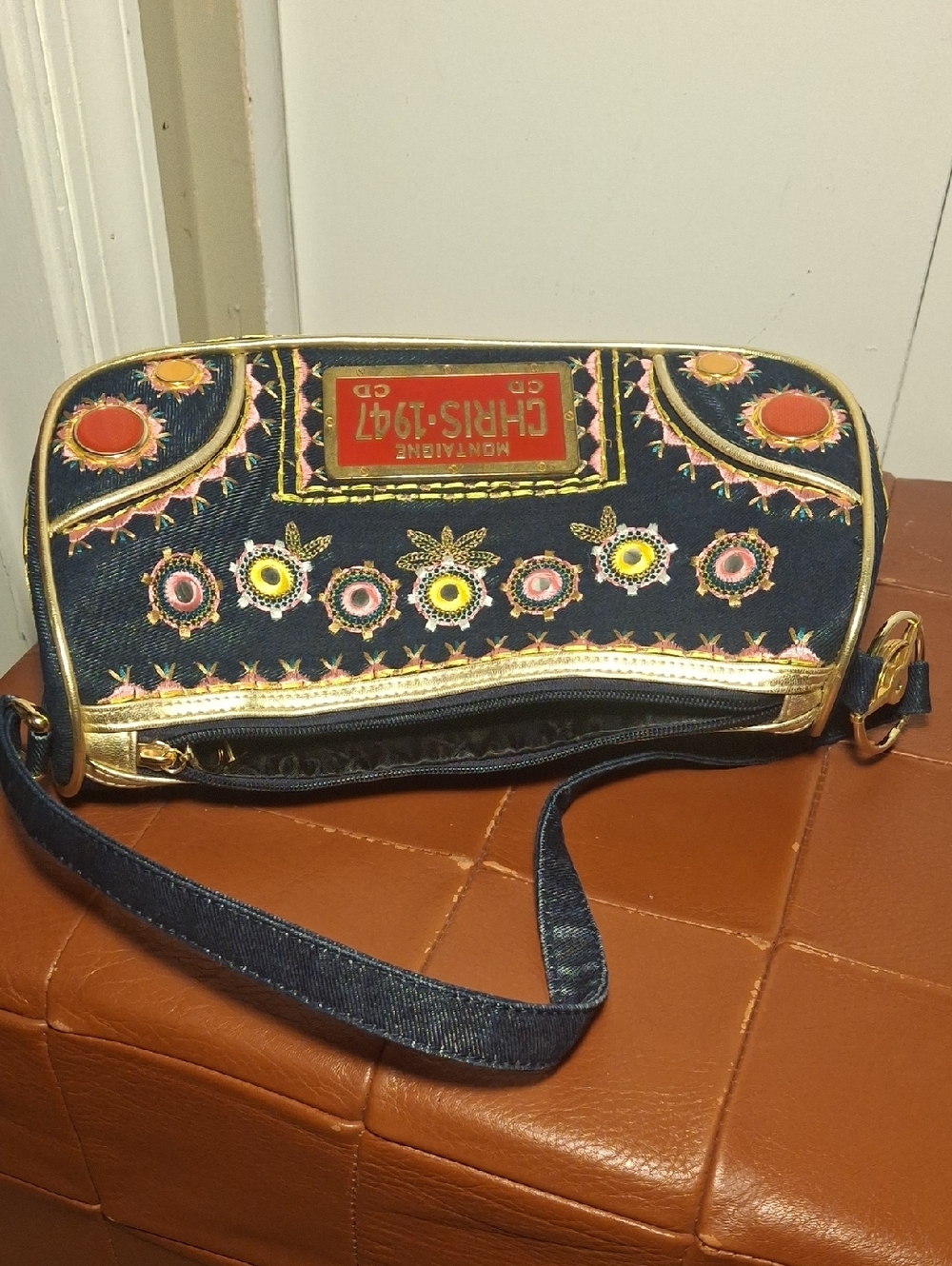 CD Montaigne Navy Embroidered Shoulder Bag - Picture 8 of 9